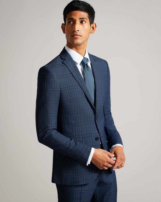 Veste Ted Baker Wool Blend Slim Check Suit Bleu Homme | GEK-86803560